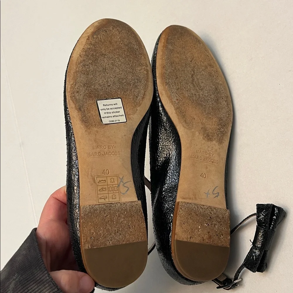 MARC BY MARC JACOBS BALLERINAS WITH BOW BLACK PATENT LEATHER SIZE 40=10 - Picture 8 of 14